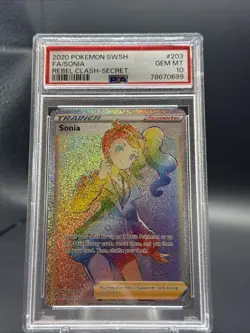 Pokemon TCG Sonia Full Art Trainer Rebel Clash Secret Rare Card 203/192 PSA 10 - Image 1