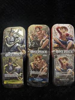 One Piece CCG Tin Promo Cards Set Sealed Luffy, Ace, And Sabo With Opened Tins - Image 1