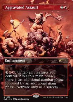 1x Aggravated Assault, Frank Frazetta Secret Lair, Borderless Art, MTG NM - Image 1