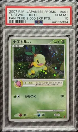2007 Pokemon Japanese Fan Club 2,000 EXP PTS Promo 001 Turtwig Holo PSA 10 SWIRL - Image 1