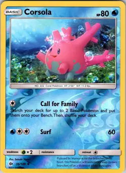 Corsola 36/149 SM Base Set Pokemon TCG NM Reverse Holo - Image 1