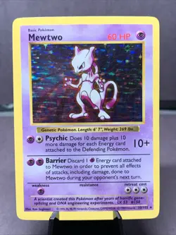 Pokemon TCG Mewtwo 10/102 Base Set Shadowless Holo Rare 1999 WOTC VTG - Image 1
