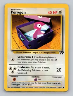 Porygon 48/82 Uncommon Pokemon TCG WOTC Unlimited Team Rocket Light Play - Image 1