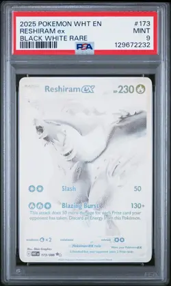 2025 POKEMON WHT EN-WHITE FLARE BLACK WHITE RARE #173 RESHIRAM EX PSA 9 - Image 1
