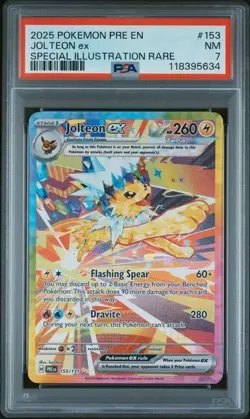 2025 Pokemon Prismatic Evolutions Jolteon EX 153/131 SIR PSA 7 - Image 1