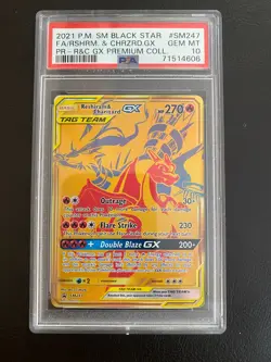2021 POKEMON SM BLACK STAR PROMO #SM247 FULL ART/RESHIRAM & CHARIZARD GX PSA 10 - Image 1