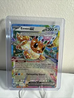 Eevee GX Pokemon TCG Card Rainbow DNA Coruscating Quartz Holo Rare - Image 1