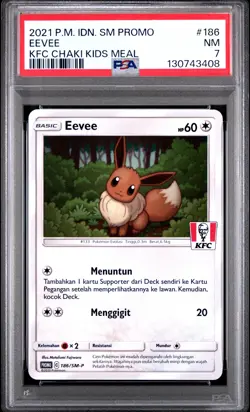2021 POKEMON INDONESIAN SM PROMO KFC CHAKI KIDS MEAL #186 EEVEE PSA 7 - Image 1