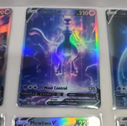 Lot of 6 Custom holo Mewtwo V Pokemon Trading Card sleeved & top loaded custom - Image 5