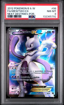 2012 POKEMON B&W NEXT DESTINIES PORTUGUESE #98 FULL ART/MEWTWO EX PSA 8 - Image 1