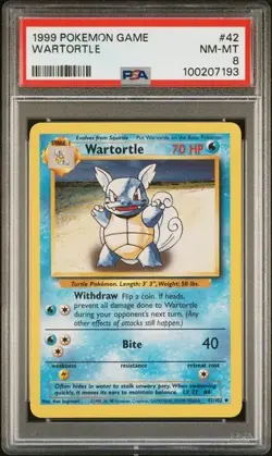 1999 Pokemon Game Wartortle Card # 42/102 - PSA 8 NM-MT - Image 1