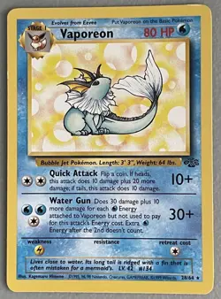 Vaporeon Non-Holo Rare 28/64 - Jungle 1999 Pokemon Card TCG - Excellent LP - Image 1