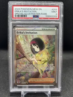 2023 POKEMON MEW EN-151 SPECIAL ILLUSTRATION RARE #203 ERIKA'S INVITATION PSA 9 - Image 1