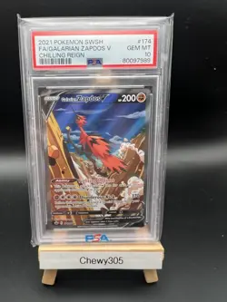 Galarian Zapdos V Alt Art Chilling Reign Pokemon 174/198 2021 FA PSA 10 Gem Mint - Image 1