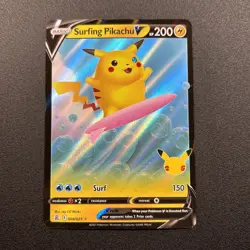 Surfing Pikachu V 008/025 Celebrations Holo Full Art Pokemon Card Near Mint NM - Image 1