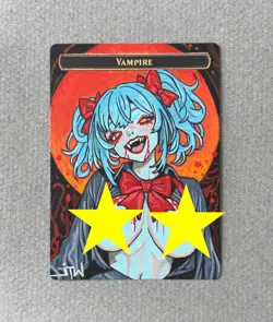 Magic MTG Altered Painted Vampire Token Anime Girl by white_alters - Image 1