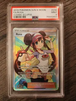 Pokemon 2019 PSA 9 Rosa 236/236 Cosmic Eclipse Sun & Moon Full Art - Image 1