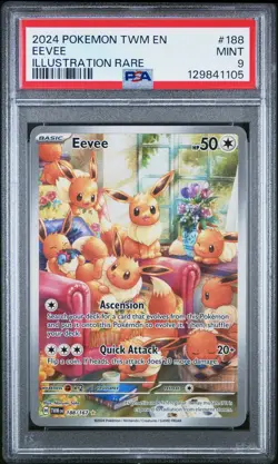 2024 POKEMON TWM EN-TWILIGHT MASQUERADE ILLUSTRATION RARE #188 EEVEE PSA 9 - Image 1