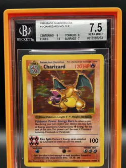 1999 Pokemon Base Set Shadowless #4 Charizard Holo Rare BGS 7.5 w/ 9 Centering - Image 3