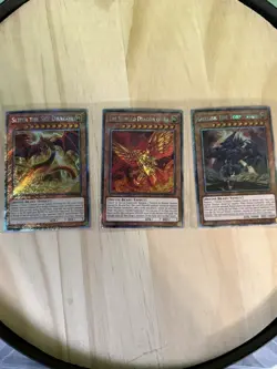 Egyptian God Cards Set Obelisk Slifer Winged Ra NM YuGiOh RA03 Platinum Secret - Image 1