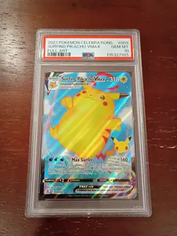 Surfing Pikachu VMAX 009/025 Full Art Holo Pokemon 2021 Celebrations PSA 10 GEM - Image 1