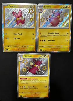 Pokemon TCG Paldean Fates - Pawmi, Pawmo, Pawmot Shiny Holo Rares - NM LOT of 3 - Image 1
