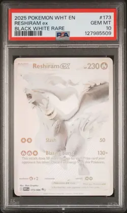 Pokemon 2025 WHT en White Flare Reshiram EX #173/086 Black White Rare PSA 10 - Image 1