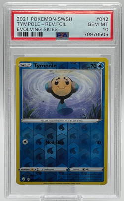 2021 POKEMON SWORD & SHIELD EVOLVING SKIES #042 TYMPOLE REVERSE FOIL PSA 10 GEM - Image 1