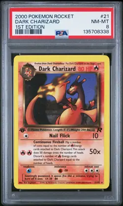 2000 POKEMON ROCKET 1ST ED #21 DARK CHARIZARD PSA 8 - Image 1