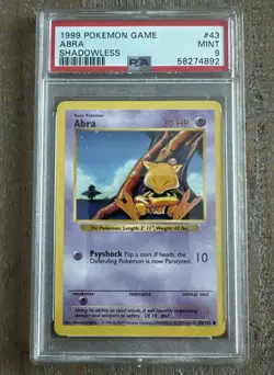 1999 Pokemon Base Set Shadowless Abra PSA 9 43/102 Common - Image 1