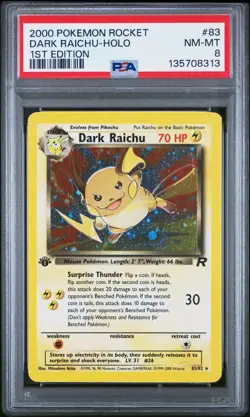 Pokemon PSA 8 NM-MT 1st Edition Team Rocket Holo Dark Raichu 83/82 - Image 1