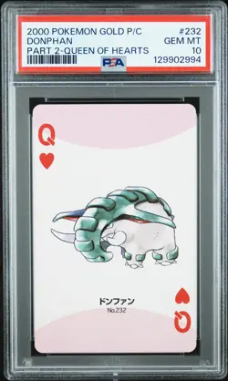 2000 POKEMON GOLD VERSION PART 2 PLAYING CARDS QUEEN OF HEARTS DONPHAN PSA 10 - Image 1
