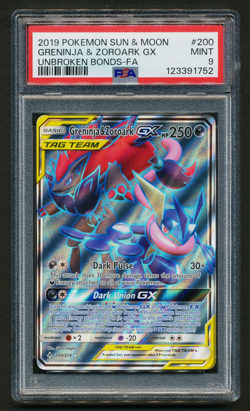 Greninja & Zoroark GX 200/214 Ultra Rare Pokemon 2019 Unbroken Bonds PSA 9 MINT - Image 1