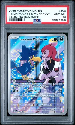 Team Rocket's Murkrow Illustration Rare Pokemon Destined Rivals 200/182 PSA 10 - Image 1