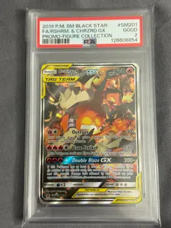 LOW POP 8! 2019 POKEMON SM BLACK STAR PROMO #SM201 RESHIRAM & CHARIZARD GX PSA 2 - Image 1