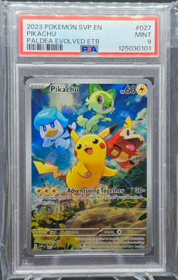 Pokemon TCG Paldea Evolved ETB Pikachu SVP 027 Black Star Promo - Graded - PSA 9 - Image 1