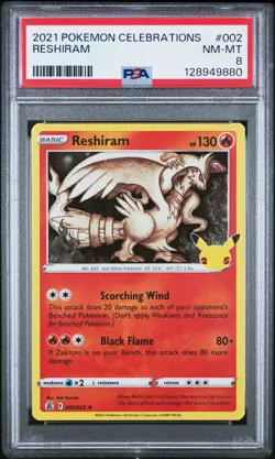 2023 Pokemon Celebrations 002/025 Reshiram Holo PSA 8 NM Rare Card Fresh foil - Image 1