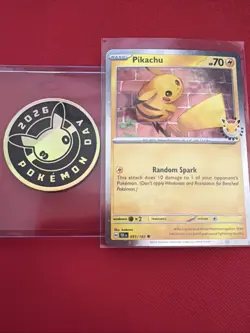 Pikachu PROMO STAMPED 30TH ANNIVERSARY 2026 POKEMON DAY + COIN Cosmos 051/162 - Image 1