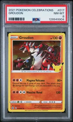 2023 Pokemon Celebrations 017/025 Groudon Holo PSA 8 NM Rare Card Fresh foil New - Image 1