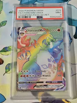 2020 Pokemon SWSH FA/Charizard VMAX Champion's Path Secret Rainbow Psa 9 - Image 1
