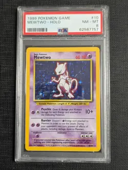 PSA 8 Mewtwo Holo Pokemon Set Base 10/102 English 1999 - Image 1