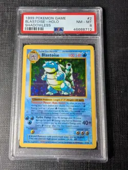 PSA 8 Blastoise Shadowless Holo Pokemon Base Set 2/102 English 1999 - Image 1