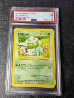 PSA 7 Bulbasaur Shadowless Pokemon Base Set 44/102 English 1999 - Image 1
