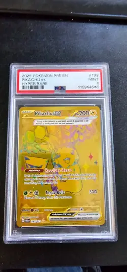 Pokemon Pikachu ex 179/131 Sv: Prismatic Evolutions Hyper Rare Holo PSA 9 Mint - Image 1