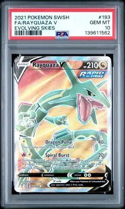 2021 POKEMON SWORD & SHIELD EVOLVING SKIES #193 FULL ART/RAYQUAZA V PSA 10 - Image 1