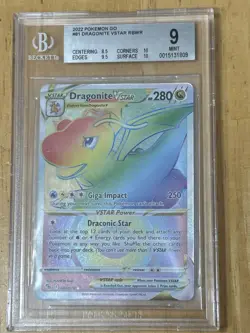 2022 DRAGOINTE VSTAR RAINBOW SECRET RARE POKEMON GO BECKETT BGS 9 MINT #081/078 - Image 1