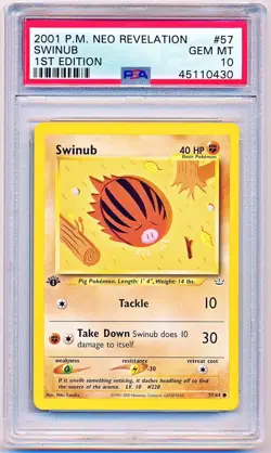 Pokemon Neo Revelation Swinub 1st Edition #57 PSA 10 - POP 101 - Image 1