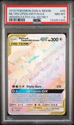 2019 Pokemon Sun & Moon Hidden Fates Moltres & Zapdos & Articuno GX 69/68 PSA 8 - Image 1
