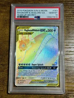 PSA 10 Magikarp & Wailord GX (Secret) 183/181 Sm-Team Up Holo Pokemon Slab - Image 1