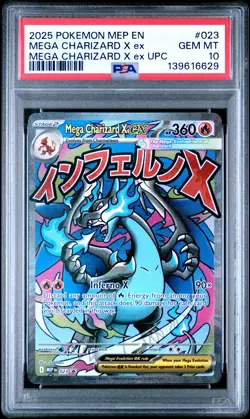 2025 POKEMON MEP EN-ME BLACK STAR PROMO #023 MEGA CHARIZARD X EX PSA 10 - Image 1